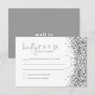 REGINA Zilveren Glitter Lovertjes Disco RSVP Kaart