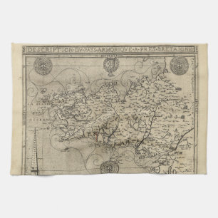 Regionale kaart Brittany en Armorica France (1594) Theedoek