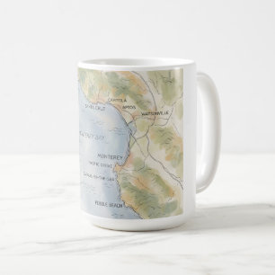 Regionale kaart van Monterey Bay, Californië Koffiemok
