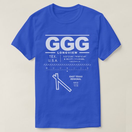 Regionale luchthaven Oost-Texas GGG T-shirt (Design voorkant)