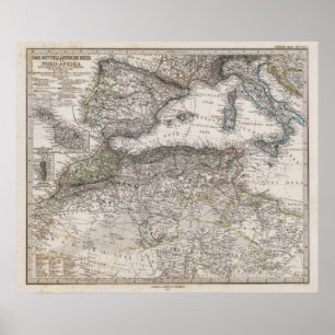 Regionenkaart voor Noord-Afrika Poster