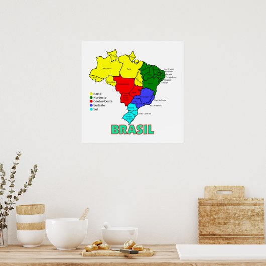 Regio's van Brasil Map Poster (Keuken)