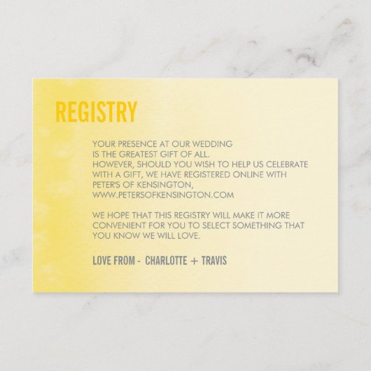 REGISTER KAART:: ombre waterverf geel Informatiekaartje (Achterkant)