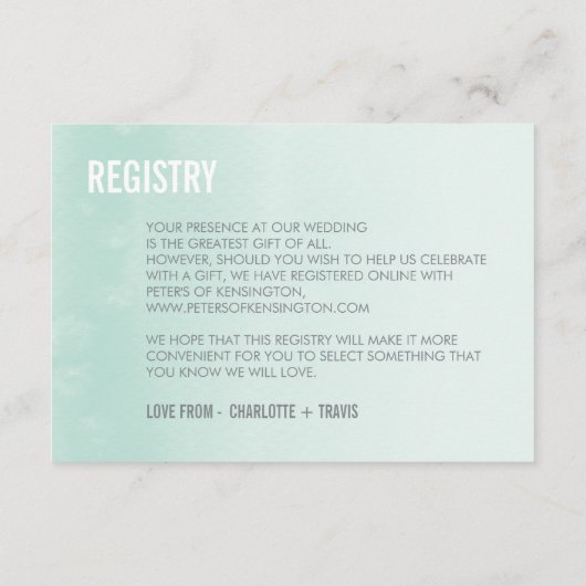 REGISTER KAART:: ombre waterverf pastel mint Informatiekaartje (Achterkant)