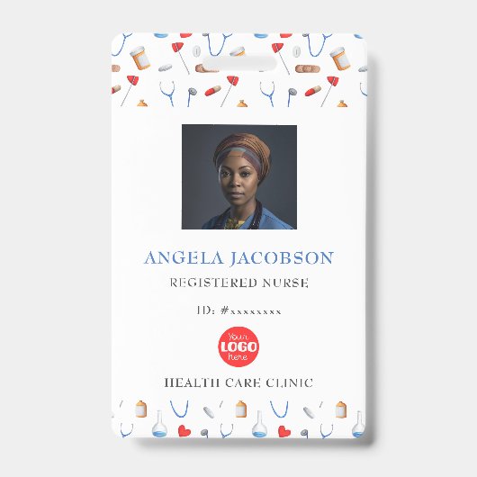 Registered Nurse Healthcare Logo Pattern QR Badge (Front)