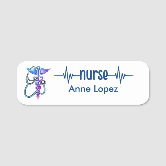 Registered Nurse RN Badge Navy Blue Pink Modern (Voorkant)