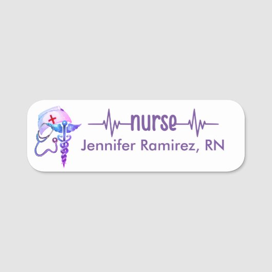 Registered Nurse RN Badge Purple Pink Stethoscope (Voorkant)