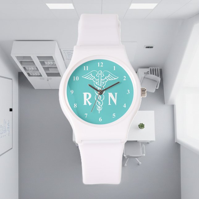 Registered verpleegster | Caduceus met RN monogram Horloge (nurse watch)