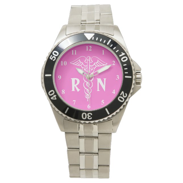 Registered verpleegster | Caduceus met RN monogram Horloge (Voorkant)