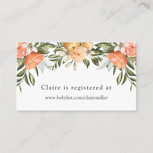 Registratie van kleine Cutie Sinaasappels Baby sho Informatiekaartje (Voorkant)