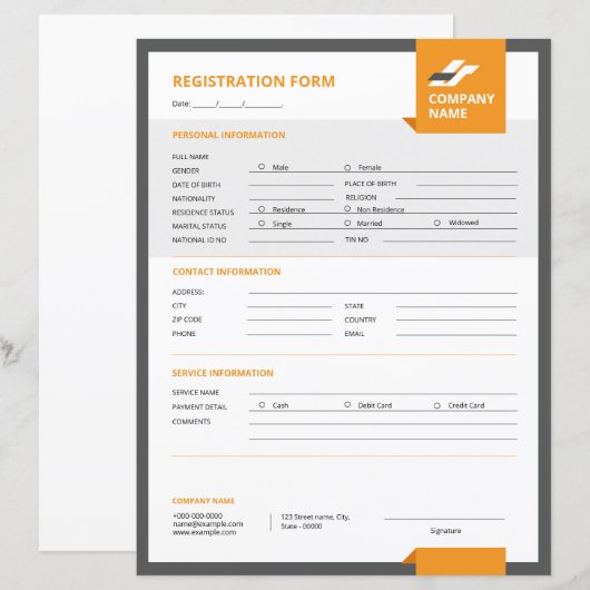 Registratieformulier Sjabloon (Voorkant / Achterkant)