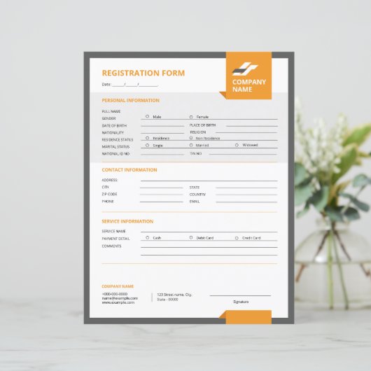 Registratieformulier Sjabloon (Staand voorkant)