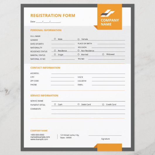 Registratieformulier Sjabloon (Voorkant)