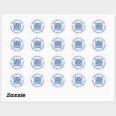 Registreer om aangepaste QR-code blauw en wit te s Ronde Sticker (Vel)