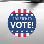 Registreer om te stemmen politieke verkiezing ster automagneet<br><div class="desc">Automagneet met de tekst "registreren om te stemmen" en sterren en strepen randen.</div>