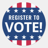 Registreer om te stemmen politieke verkiezing ster ronde sticker (Voorkant)