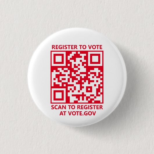 Registreer om te stemmen scanbare QR-code rood en Ronde Button 3,2 Cm (Voorkant)