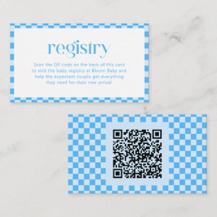Registry Blauw Geruit Retro Baby Jongens Shower QR Informatiekaartje