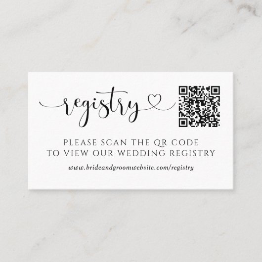 Registry Heart Script QR Code Enclosure Card Visitekaartje (Voorkant)