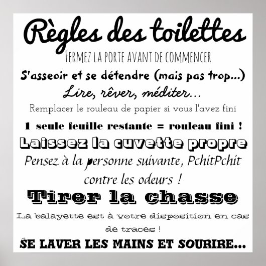 Règles des toilettes poster (Voorkant)