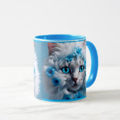 Regular blue mug with beautiful white cat mok (Voorkant rechts)
