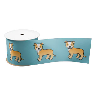 Reh En Witte Cartoon Staffordshire Bull Terrier Satijnen Lint