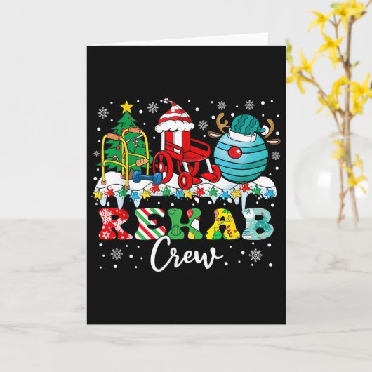 Rehab Crew Rolstoel Kerstman Rendier Verpleegster  Kaart (Gele Bloem)