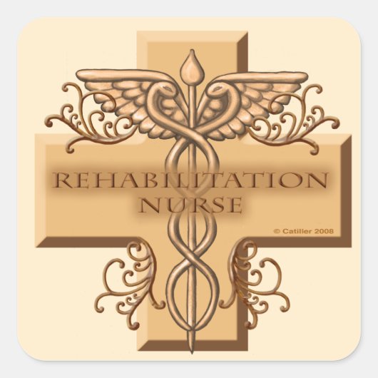 Rehab Nurse Caduceus Vierkante Sticker (Voorkant)
