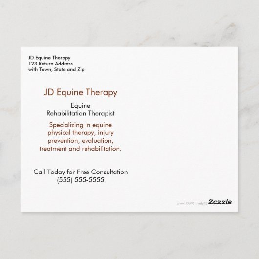 Rehabilitatietherapie Equine Specialist Appoint P Briefkaart (Achterkant)