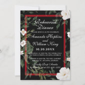 Rehearal Dinner Black en Red Elegant Floral Kaart (Voorkant)