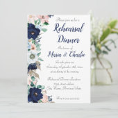 Rehearal Dinner navy blue Elegant Florals Kaart (Staand voorkant)