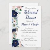 Rehearal Dinner navy blue Elegant Florals Kaart (Voorkant / Achterkant)