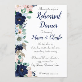 Rehearal Dinner navy blue Elegant Florals Kaart