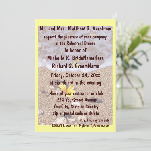 Rehearal Dinner Ocean Seashells Yellow Kaart (Staand voorkant)