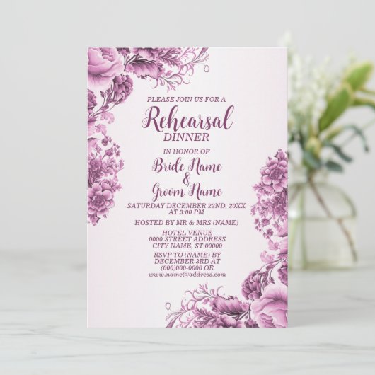 Rehearal Dinner Party Pink Flowers Lijst Elegant Kaart (Staand voorkant)