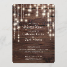 Rehearal Dinner Rustic Wood Bistro Light Invite