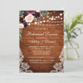 Rehearal Dinner Rustic Wood Lights Lace Floral Kaart (Staand voorkant)