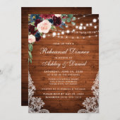 Rehearal Dinner Rustic Wood Lights Lace Floral Kaart (Voorkant / Achterkant)