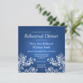 Rehearal Dinner  Swirls 2 Sapphire Blue Kaart (Staand voorkant)