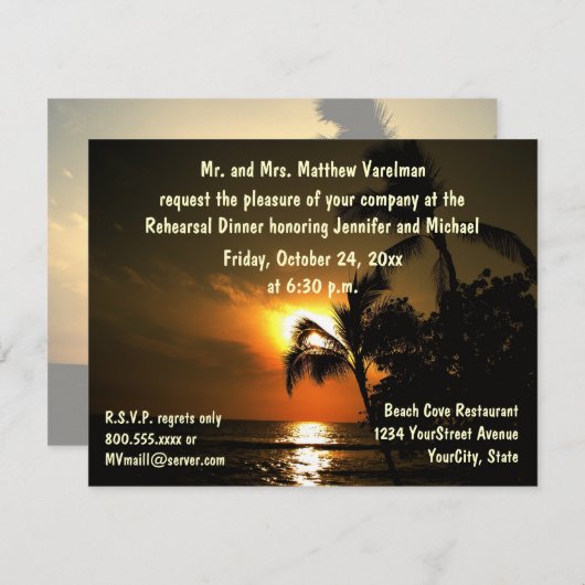 Rehearal Dinner Tropical Sunset Kaart (Voorkant / Achterkant)