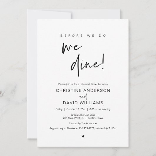 Reheardal Dinner, voor we dat doen, gaan we dood Kaart (Voorkant)