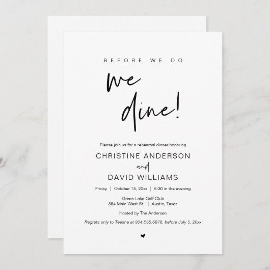 Reheardal Dinner, voor we dat doen, gaan we dood Kaart (Voorkant / Achterkant)