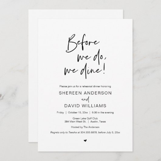 Rehearings-diner, voordat we dat doen, gaan we uit kaart (Voorkant / Achterkant)