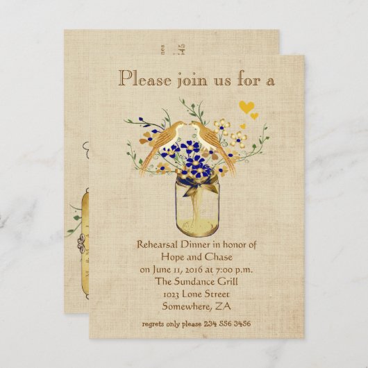 Rehearings Dinner Mason Jar Wild Flower Tortelduif Uitnodiging Briefkaart (Voorkant / Achterkant)