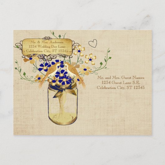 Rehearings Dinner Mason Jar Wild Flower Tortelduif Uitnodiging Briefkaart (Achterkant)