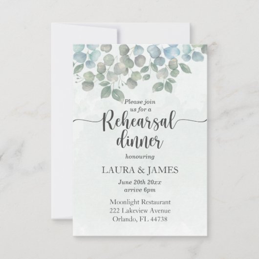 Rehearings groene eucalyptusuitnodiging kaart (Voorkant)