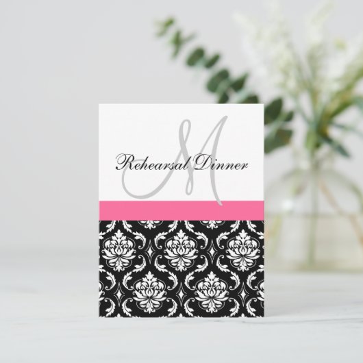 Rehearings Indiner Uitnodiging Monogram Damasroze (Staand voorkant)