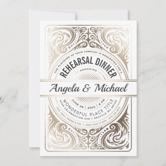 Rehearings Invitaties White en Gold Foil Kaart (Voorkant)