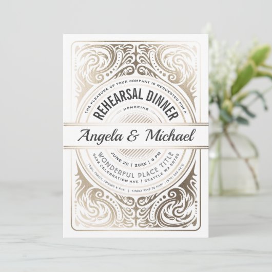 Rehearings Invitaties White en Gold Foil Kaart (Staand voorkant)