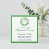 Rehearings Vintage Floral Monogram Green Kaart (Staand voorkant)
